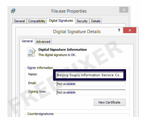 Screenshot of the Beijing Sogou Information Service Co., Ltd. certificate